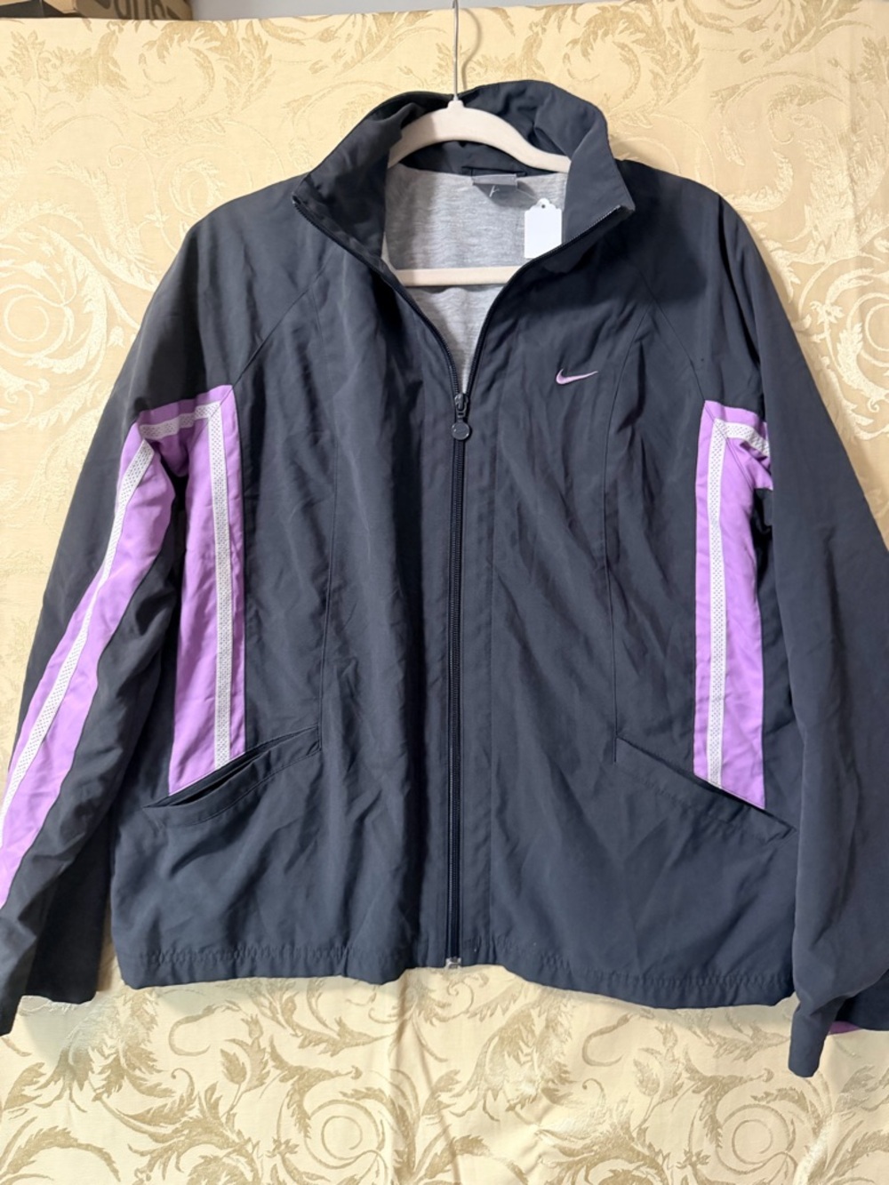 Nike Black Bomber Jacket with Purple Stripes